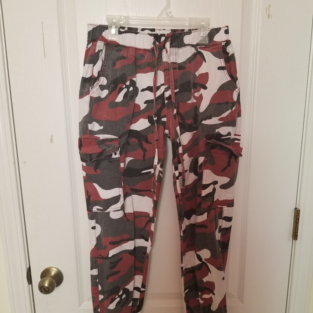 Red, White, and Black Camo Joggers